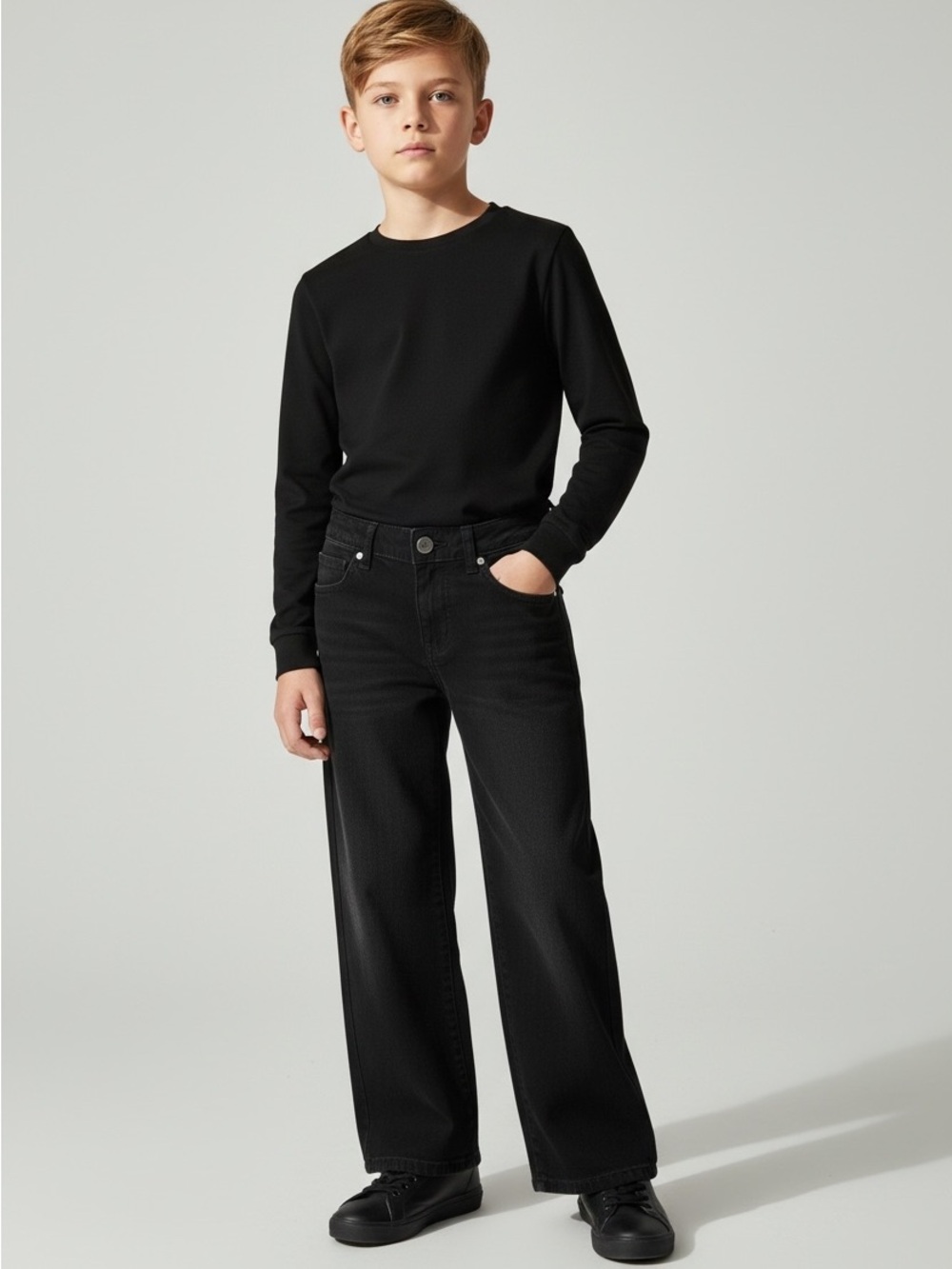 Place boys 7 chino denim black jeans straight leg 5 pockets design zip button